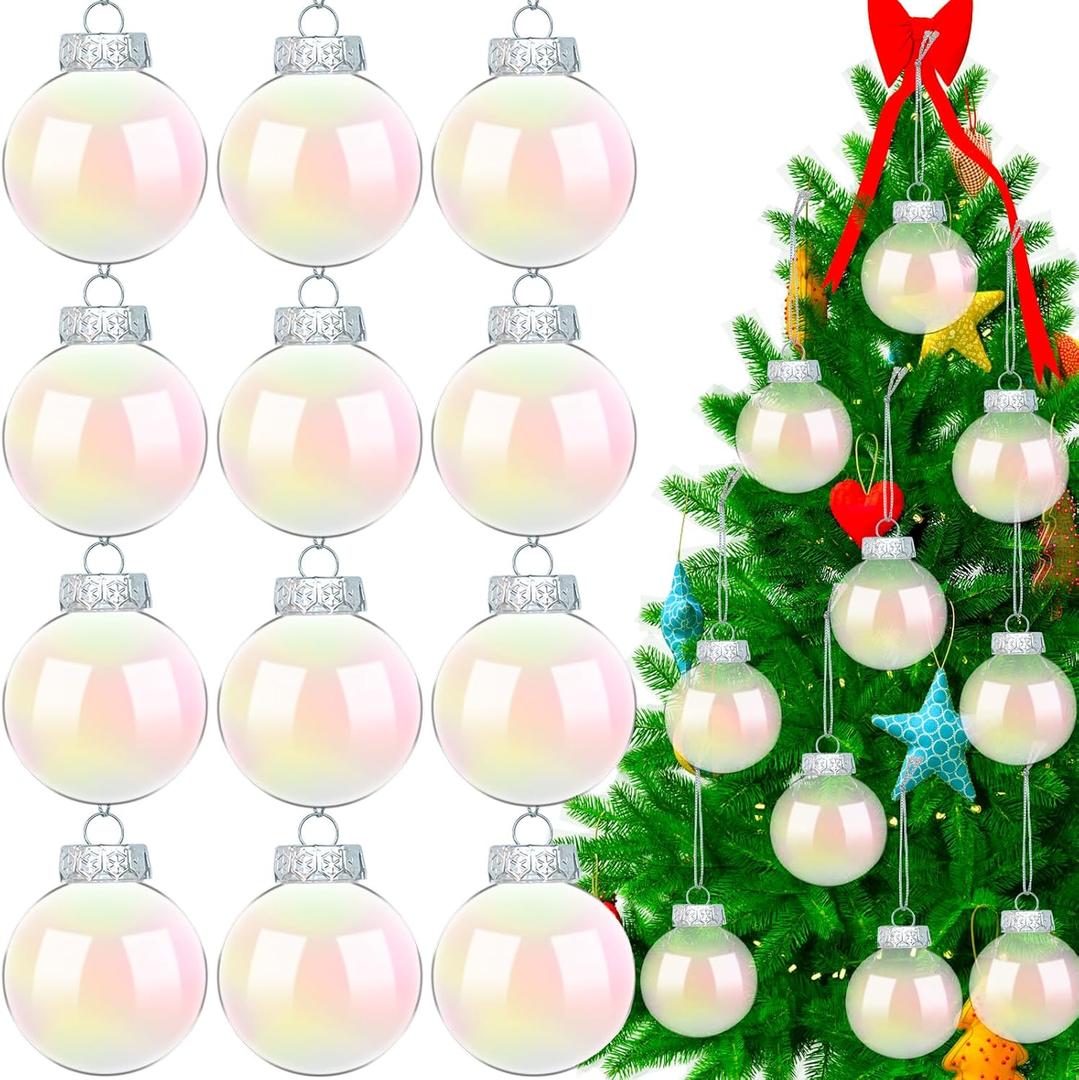12 Pcs Iridescent Ornaments Balls,3.15 inch Clear Christmas Rainbow Ball,Clear Christmas Rainbow Ball for Christmas Tree Decorations,DIY Crafts,Party Home Holiday Decor