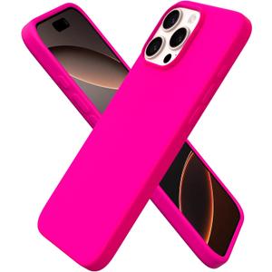 ORNARTO Compatible with iPhone 16 Pro Max Case 6.9", Slim Liquid Silicone 3 Layers Soft Gel Rubber Shockproof Protective Cover with Anti-Scratch Microfiber Lining-Hot Pink