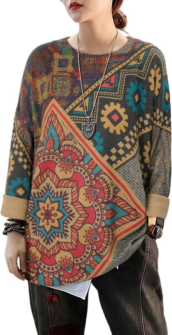 CRAZY GRID Women's Oversize Comfortable Full Sleeve Sweatshirt Drop Shoulder Basic Crewneck Funny Graphic Print Warm Outfit Kaleidoscope XX-Large