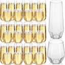 Remerry 48 Pack Stemless Plastic Wine Glasses 9 oz & 12 oz Disposable Champagne Flutes Cups Heavy Duty Shatterproof Toasting Cocktail Glasses for Weddings, Bars, Events(Clear Diamond)