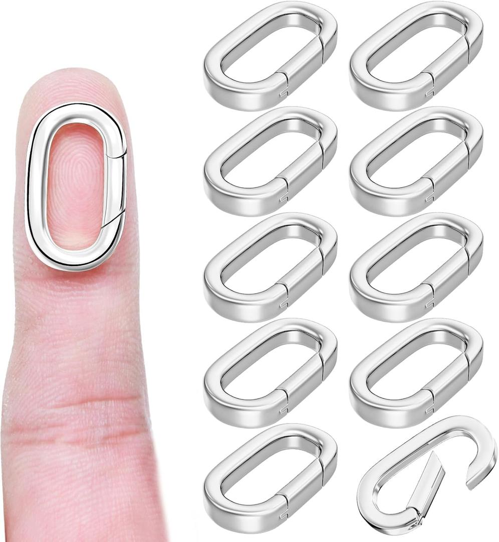 OHINGLT 10Pcs Carabiner Clip Pendant Clasps Silver Necklace Clasp and Closures, Bracelet Charm Connector for Women