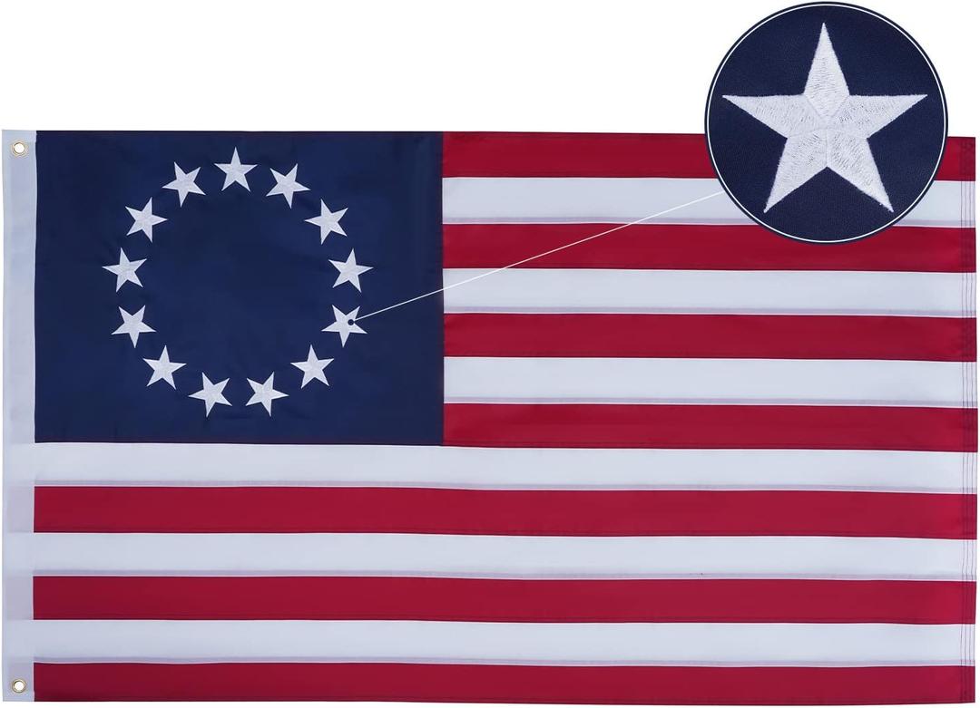 Bradford Betsy Ross Flag 4x6 ft Outdoor Embroidered 13 Star American Flags Heavy Duty, Double Sided Colonial Flag 13 Stars for 4th of July Memorial Day Use Long Lasting