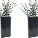 Wood Wall Planter Set of 2, Modern Wall Hanging Decor Pocket Planter for Greenery and Dried Flowers, Indoor Wood Hanging Vase (Black)