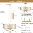 Durm Chandeliers for Dining Room 6 Lights 21.65" Large Farmhouse Gold Chandelier with Fabric Shades Hanging Light Fixture Drum Pendant Lighting for Kitchen Island Dining Room Bedroom Living Room Foyer