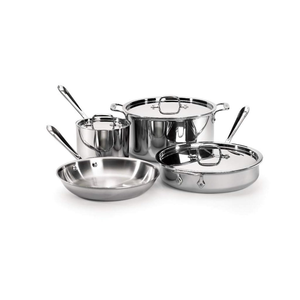 All-Clad D3 3-Ply Stainless Steel Cookware Set 7 Piece Induction Oven Broil Safe 600F Pots and Pans,Silver