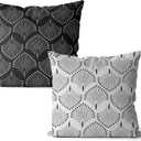 Art Deco Black and White Pillow Covers 18x18 Set of 2, Art Deco Decor, Abstract Vintage 1920s Peacock Tail Pattern Decorative Throw Pillow Covers for Home Bedroom Living Room, Double-Sided
