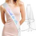 2 x Bride to Be Sash and Veil Lovely White Bride Sash Featuring Rainbow Letters, Soft Satin & Safety Pin, Flowing Cascading Veil with Secure Comb Unique Bachelorette Party Favors & Bridal Shower Gifts