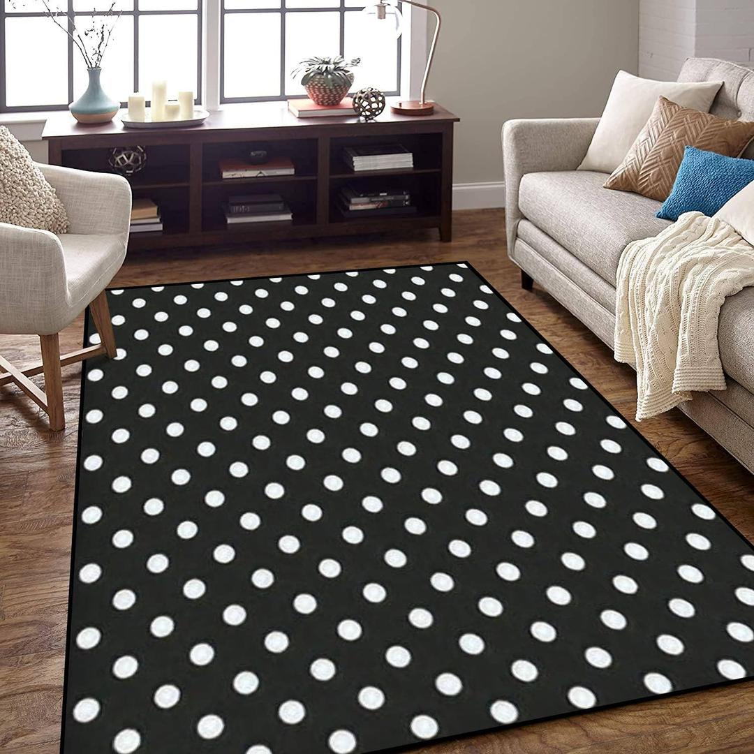 Area Rug Non-Slip Floor Mat Black and White Seamless Polka dot Pattern Indoor/Outdoor Living Room Kids Room Bedroom Carpet Runner, 47x63in