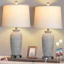 CINSARY 25" Farmhouse Jar Table Lamps Set of 2, 3 Way Touch Control Rustic Bedside Lamps with USB A+C Ports & AC Outlet, Pot Nightstand Lamps for Bedroom Living Room (LED Bulbs Included)