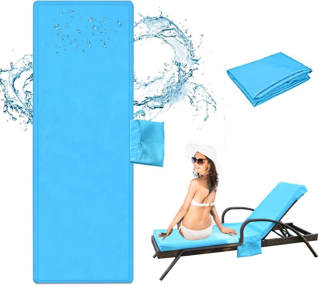 Outdoor Chaise Lounge Cushion Covers Only (Not Includes Cushion), 80x26x3 Inch Patio Cushion Slipcovers Waterproof Anti-Slip Lounge Chair Replacement Cover with Zipper Ties (Sky Blue)