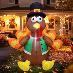 Evoio Thanksgiving Inflatable Turkey, 4 FT Blow up Turkey Inflatable with LED Lights, Happy Turkey Inflatables for Holiday, Party, Yard, Lawn, Garden, Outside, Outdoor Decorations