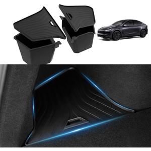 Trunk Storage Bins with Lids for 2026 Tesla Model Y Juniper 5 Seater, 2PCS TPE Side Cargo Organizer Boxes, Rear Trunk Containers with TPE Covers, Custom Fit Tesla Model Y Juniper Accessories
