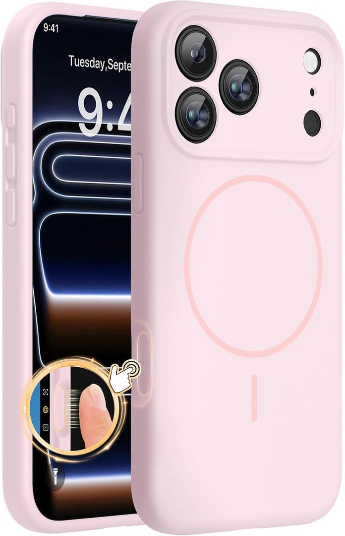 Miracase Magnetic for iPhone 17 Pro Case, Compatible with MagSafe, Integrated Silicone Camera Control Cover, 3.0mm Thicken Shockproof Drop Protection Phone Case for 17 Pro,Sand Pink