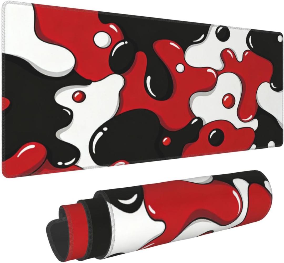 Red Black White Large Gaming Mouse Pad, Long Extended Full Mouse Mat Desk Pad for Top Keyboard Table, Aesthetic Cute Big Stitched XL Mousepad Gifts for Women Office Decor, 31.5 * 11.8 in