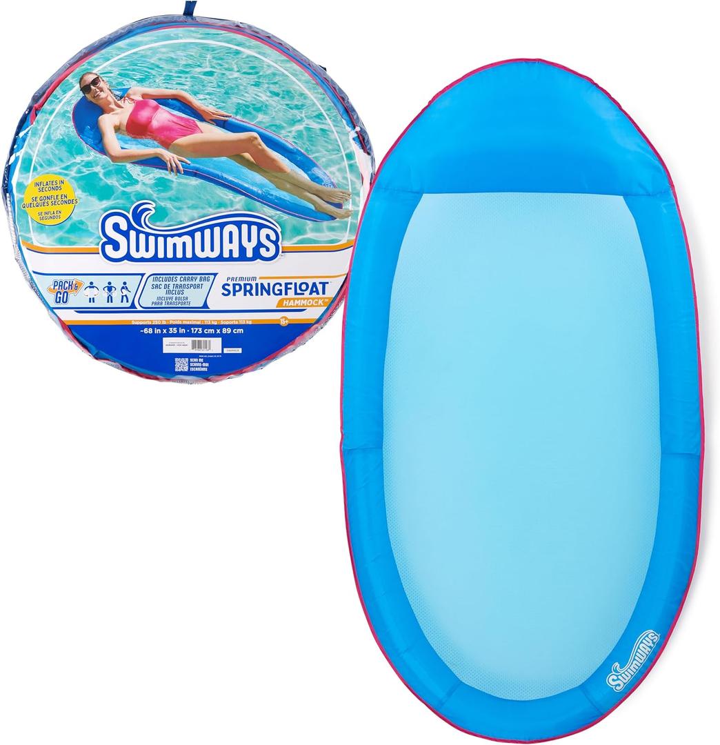 SwimWays Spring Float Premium Hammock Pool Lounger, Inflatable Pool Floats Adult with Fast Inflation for Ages 15 & Up, One Size