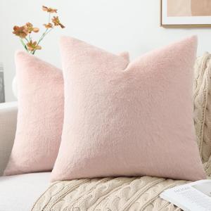 Pallene Faux Fur Plush Throw Pillow Covers 20x20 Set of 2, Luxury Soft Fluffy Cozy Decorative Pillow Covers for Sofa, Couch, Living Room, Blush Pink