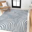 JONATHAN Y SCN103E-8 Maribo High-Low Abstract Groovy Striped Dark Blue/ Cream 8 ft. x 10 ft. Indoor/ Outdoor Area Rug for Patio, Backyard, Living Room, Bedroom, Office, Hose-Washable