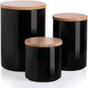 Sweejar Ceramic canisters for kitchen counter,Stackable Food Containers Set with Airtight Seal Bamboo Lid for Serving Ground Coffee, Tea, Spice, Flour and Sugar-Set of 3 (Black)