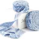 MAYREEL 1 Inch Dusty Blue Crushed Velvet Ribbon Frayed Edge Hand Torn Fringe for Bridal Bouquets Invitations Vow Books Gift Baskets Hair Bows 6 Yards