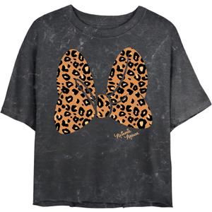 Junior's Mickey & Friends Cheetah Print Minnie Mouse Bow T-Shirt (Black, Small)