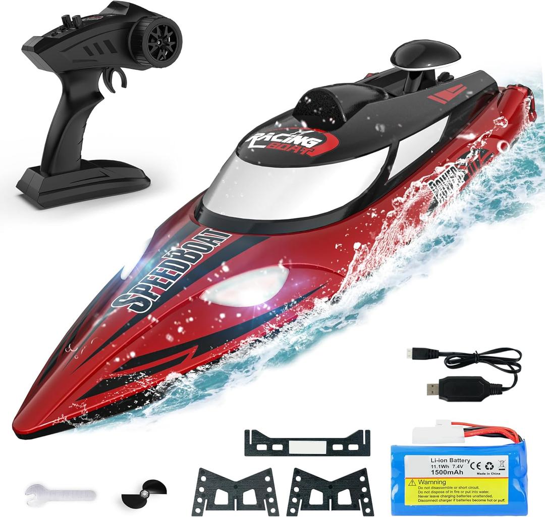 BEZGAR Large RC Boat, 18 inch Big Remote Control Boat for Adults, 35KMH Fast Speed RC Boat for Lake Ocean, Ideal Gifts for Kids Boys with 1500mAh Rechargeable Battery - TX125 Red