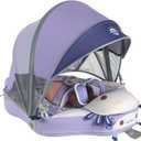 Mambobaby No-Flip Baby Pool Float with Canopy & Tail Non-Inflatable Swim Float for Infants, Pearl-Foam, UPF 50+ & Adjustable Safety Five-Way Harness, Skin-Friendly for Boys Girls 3-24 Months (Axolotl)