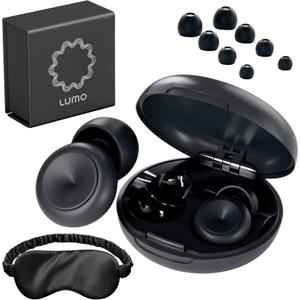 Lumo Ear Plugs for Sleeping - 28dB (SNR) Reusable Silicone Ear Plugs for Noise Reduction with Silk Sleep Mask | Work & Concert Hearing Protection | Customizable & Comfortable Noise Reducing Earplugs