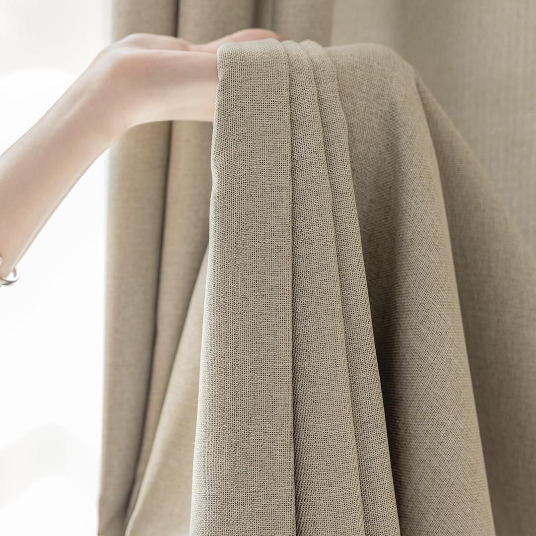 jinchan Greyish Beige Curtain 90 Inch Length Blackout Curtain for Living Room 1 Panel Linen Textured Drape Grommet Top Window Treatment 38 Inches Wide by 90 Inches Long