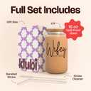 KLUBI Christmas Gift for Bride - Wifey Est 2025 Cup with Straw and Lid Cool Bridal Shower Gifts for Bride To Be Wifey Gifts for Wife Cup Tumbler Mrs Wedding 2025 (Wifey Est 2025 Clear Glass (16 Ounce))