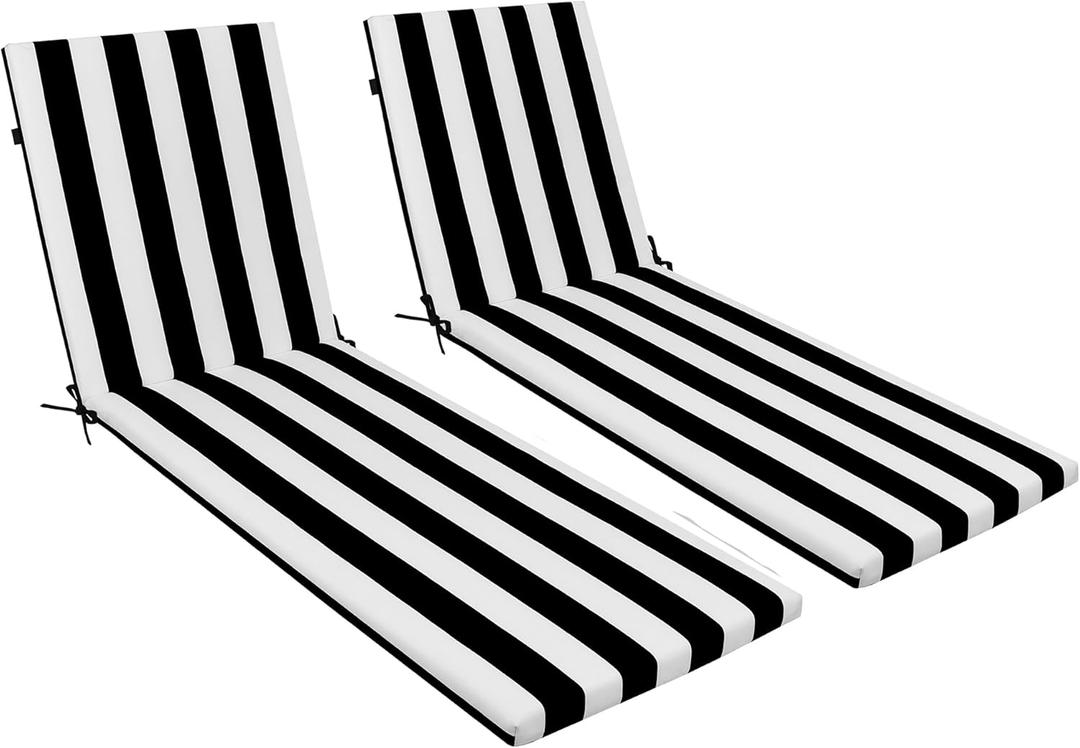 Only choice Outdoor Chaise Lounge Cushion Set of 2, 75" x 24" Lounge Chair Cushion Water-Resistant & Fade-Resistant for Lawn, Pool, Replacement Seat Cushion for Patio (Black/White Striped)