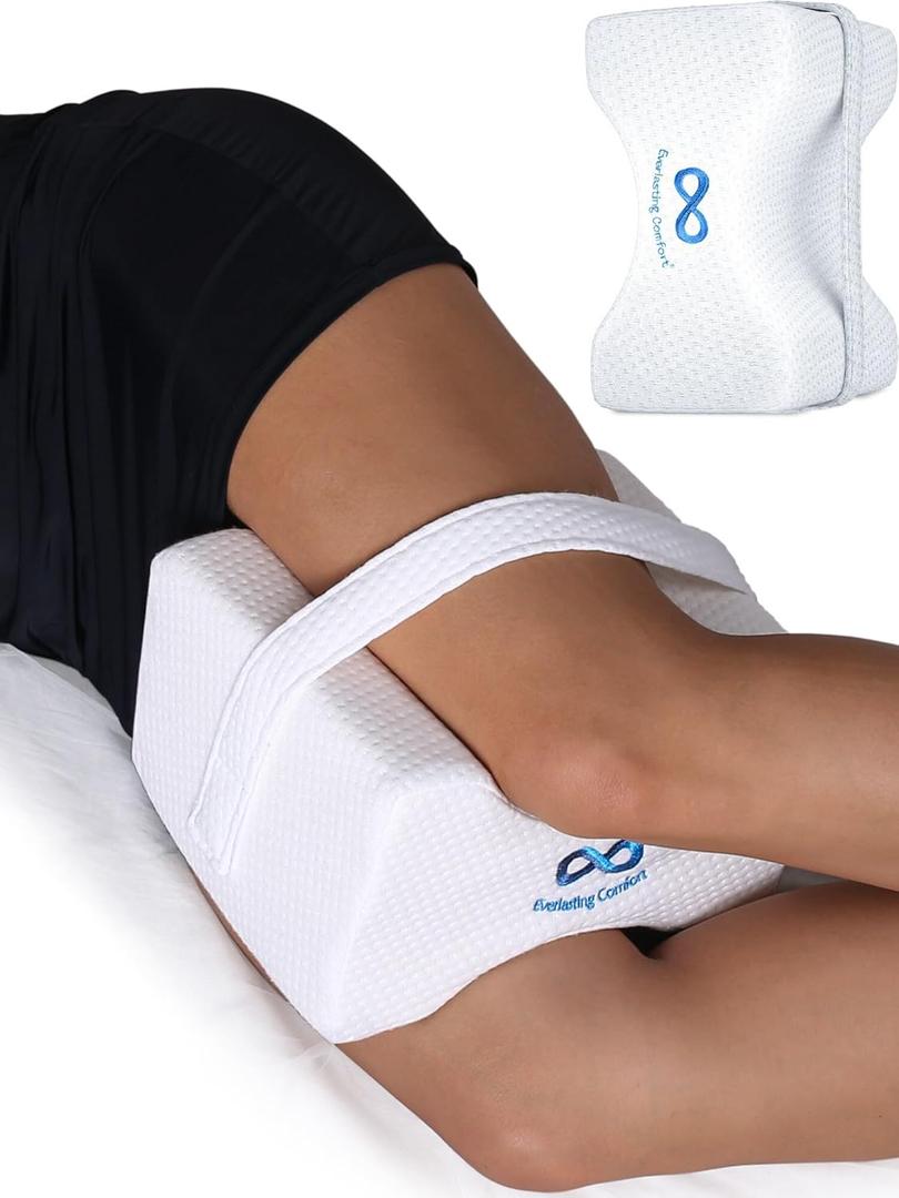 Everlasting Comfort Memory Foam Leg & Knee Pillow for Side Sleepers - FSA/HSA Eligible Sciatica Pain Relief Leg Pillow for Side Sleeping - Adjustable Strap
