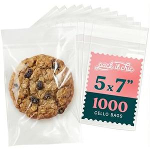 5" X 7" Self Sealing Cellophane Bags (1000 Pack) - Clear Cookie Bags With Seal for Baked Goods Packaging, Cookie Wrappers, Bakery Packaging, Bake Sale, Candy, Treats, Goodies, Gifts, Party Favors (Count Undetermined)