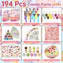 194PCS Candy House Favors- Candy Bag, Dessert Bubble Stick, Donut Keychain, Cake Mini Car,Temporary Tattoo Stickers, Cake Resin Decoration, Bracelet, Ice Cream Straw, Birthday, Festival Celebrations