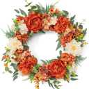 22 Wreaths for Front Door, WELL KNOWN Flowering Fall Wreath for Front Door, Silk Peony Wreath as Front Door Decor, Wall Hanging Home Party Wedding Porch Decor & Gift (Burnt Orange & Champagne)