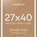 Homeforia 27 x 40 Natural Wood Frame, Mortise & Tenon Light Oak 27x40 Picture Frames with Mat 24x36 for Wall, 40 x 27 Solid Wooden Frame Matted to 24 x 36 inch Photo, Tempered Glass, Wall Kit, Set of 1