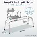 Sliding Shower Chair Tub Transfer Bench with Swivel Seat, Shower Bench for Elderly and Disabled, with Security Belt, 360 Rotation, Slides and Rotates, Adjustable,one Touch Slide Button, Grey