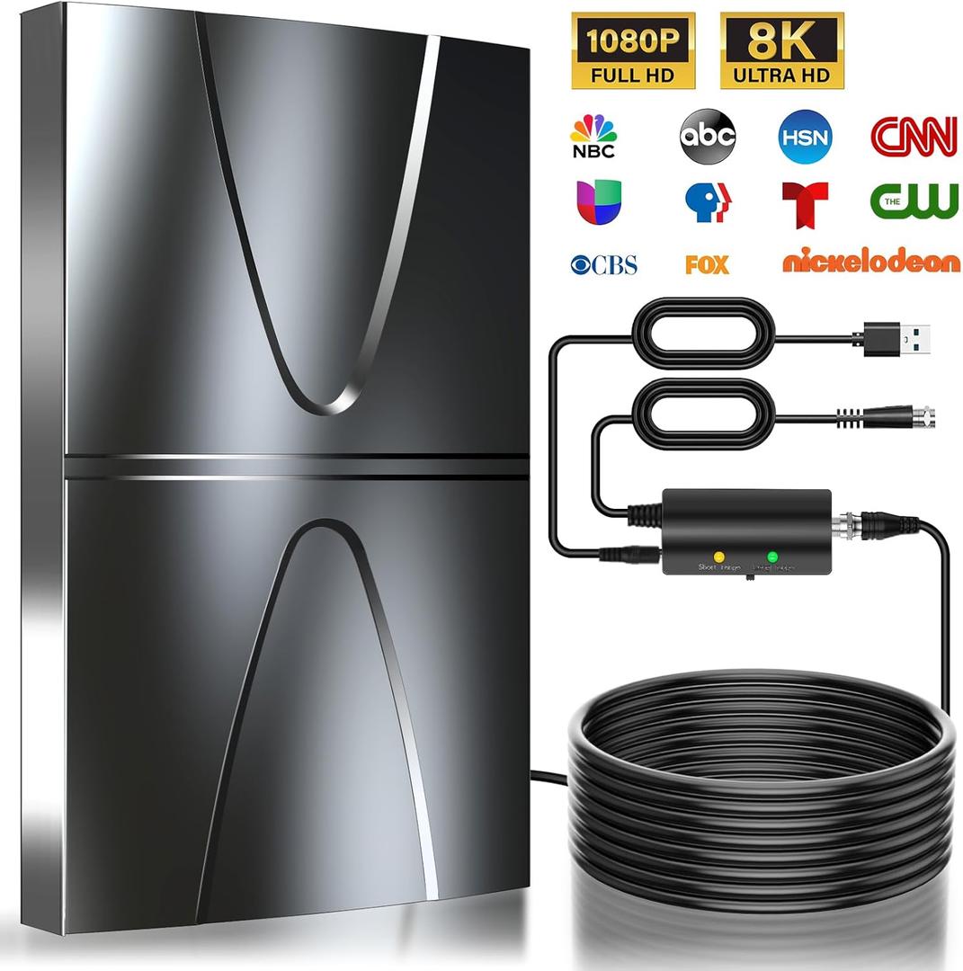 3000+ Miles Range Antenna for Smart TV Indoor/Outdoor,2026 Updated Digital TV Antenna for Local Channels and All Smart/Old TVs-38ft Thick Coax Cable and Amplifier