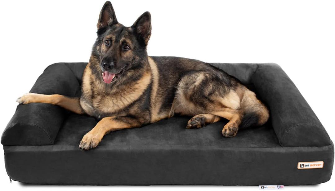 Big Barker Orthopedic Sofa Dog Bed - 7 Dog Bed for Large Dogs w/Washable Microsuede Cover - Elevated Dog Bed Made in The USA w/  (Sofa, Extra Large, Charcoal Grey) (X-Large)