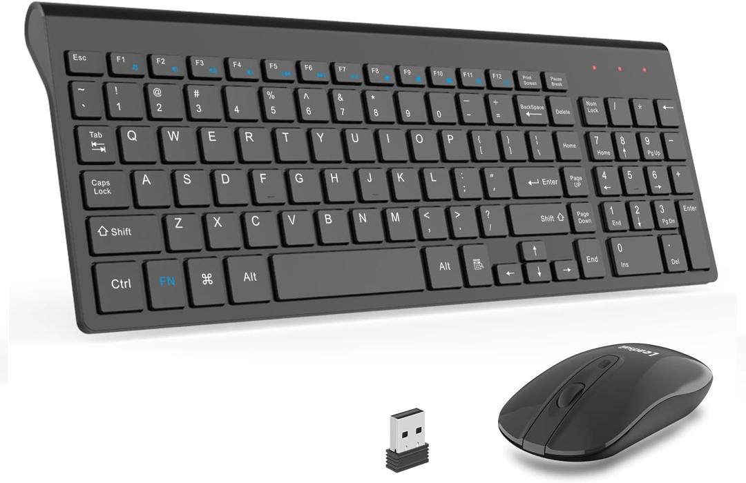 LeadsaiL Wireless Keyboard and Mouse Combo, Wireless USB Mouse and Computer Keyboard Set, Compact and Silent for Windows Laptop, Desktop, PC (Black)