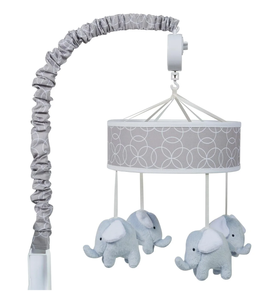 Trend Lab Musical Nursery Crib Mobile for Baby, Circles Gray with Elephants
