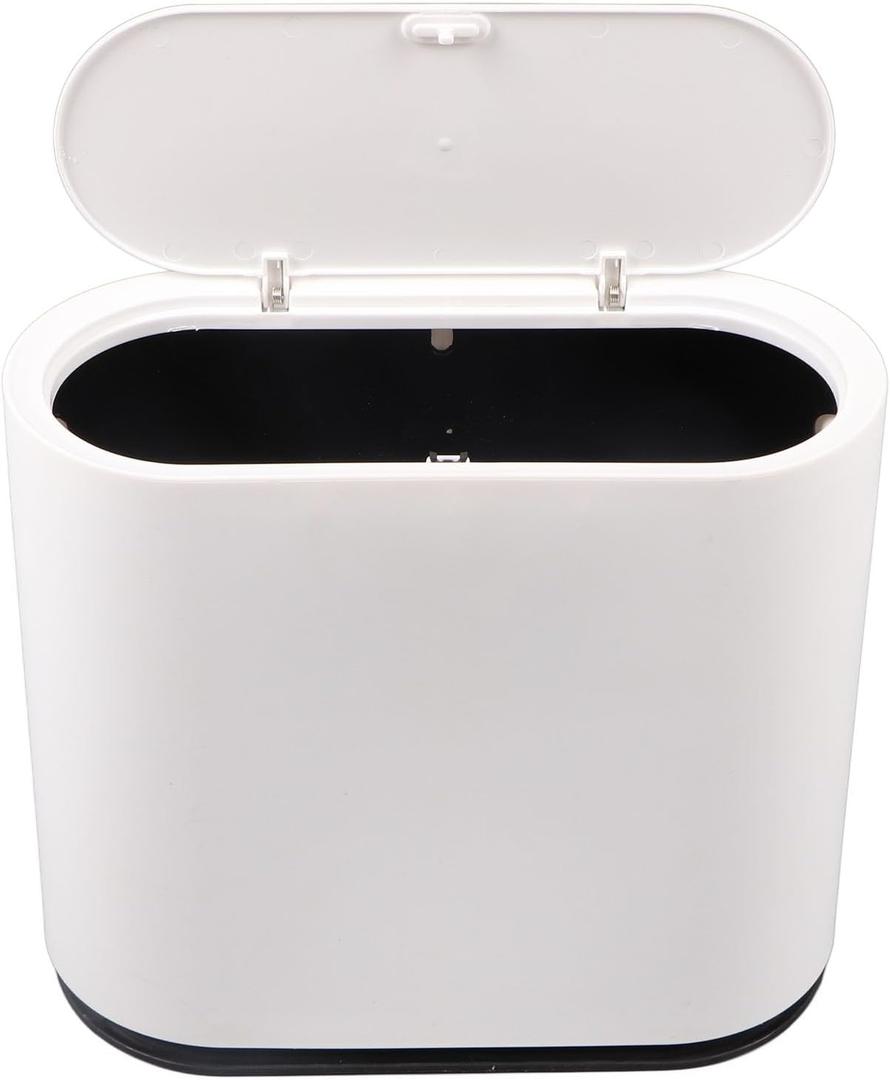 Rectangular Plastic Trash Can Wastebasket with Press Type Lid, Garbage Container Bin for Bathroom, Powder Room