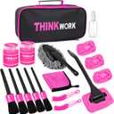 THINKWORK Pink Car Duster Interior Kit, Perfect Car Detailing Brush Kit for Cleaning Windows,Windshield,Dashboard and Air Vents Suitable for All Cars