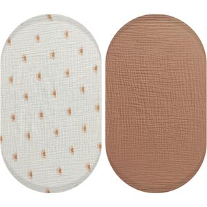2Pcs Bassinet Sheets Set, Stretchy Soft Baby Cradle Sheet Breathable Fashion Sun Print Bassinet Sheets for All Standard Oval or Rectangle Bassinet Bed Pads or Mattresses, 81.3L x 43.2W centimetres