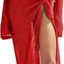 Women's Swimsuits Cover Ups Set for Crochet Bathing Suit Hollow Out 2 Piece Bikini Coverup Beach Swimwear (X-Large, Red-1)