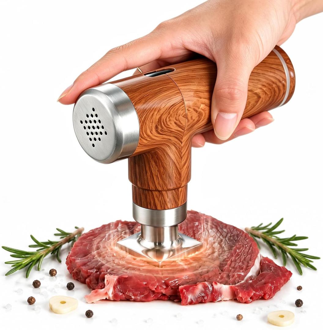 Electric Meat Tenderizer Tool,Cordless Meat Tenderizer Machine with 2 Stainless Steel Meat Mallet,Kitchen Essentials For Tenderizing Steak/Beef/Chicken Chops (brown) (N-09)