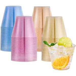 JOLLY CHEF 100 Pack 9 oz Plastic Cups, Disposable Party Cups in Assorted Colors, Plastic Glasses with 3 Colors Suitable for Wedding, Thanksgiving Day, Christmas