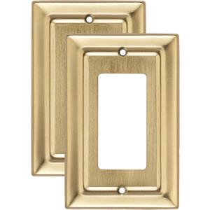 Monarch Abode Rocker Light Switch Cover Plate  1-Gang Brushed Gold Decorator Wall Plates, Architectural Decorative Outlet Covers Wall Plates for Receptacle, GFCI Electric Outlet Cover, Pack of 2