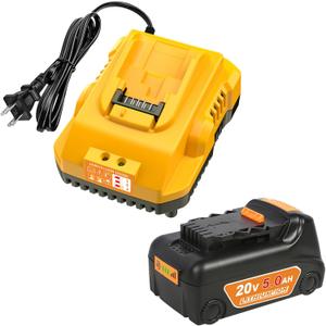 20v Max Battery Replacement for Dewalt Battery 5.0Ah with DCB112 Battery Charger Station for DCB200 DCB120 (Yellow)