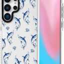 ChiCsFleur for Samsung Galaxy S23 Ultra Case, TPU Phone case with Camera Protection for Women Girls Teens - Blue Whale Shark Artsy Cartoon Pattern Shell Bubble Ocean Gift Kawaii Aesthetic Unique