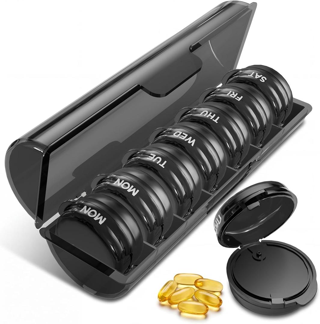 4 x Weekly Pill Organizer 2 Times a Day, 7-Day,AM PM Pill Case for Medicine Vitamin Medication Supplement(Black)